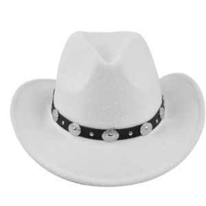 White Western Cowboy, Cowgirl Hat,‎ Black & Silver Strap, Men Women, Wide Brim